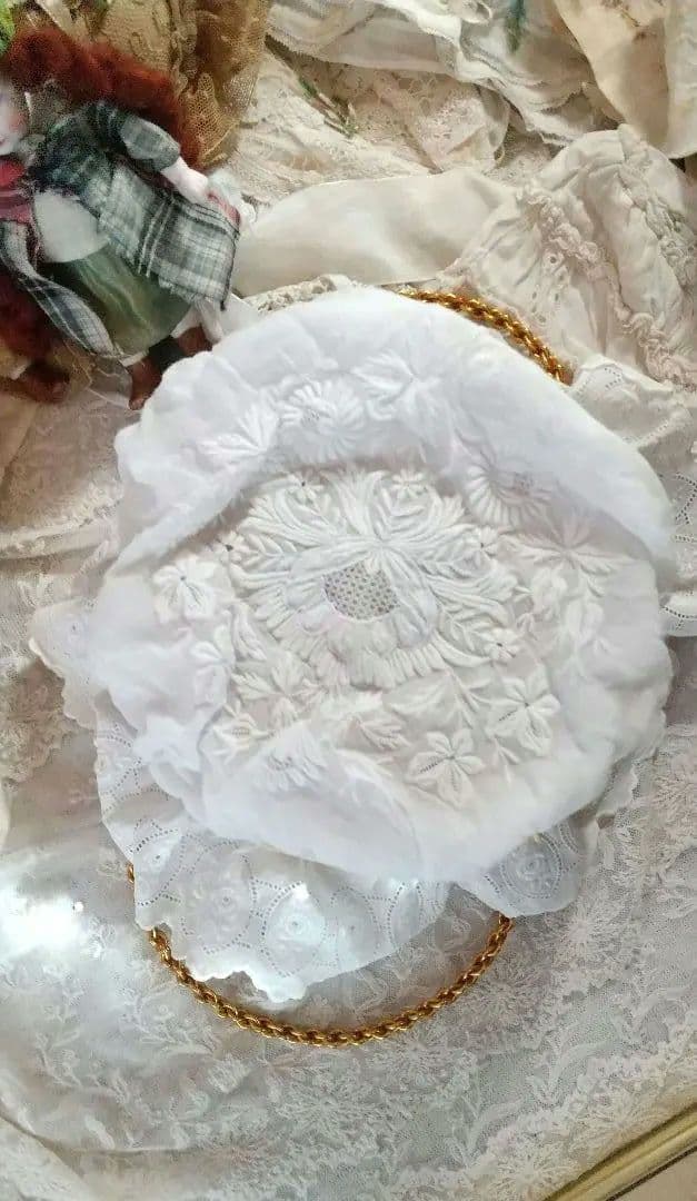 気まぐれセット❀フランスアンティーク　手縫いボネの ドール バスケット♪