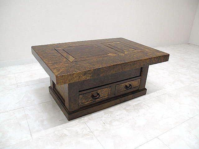 希少品 花梨瘤材 総玉杢長火鉢 　関西長火鉢　座敷火鉢　時代火鉢　茶室　孔雀杢