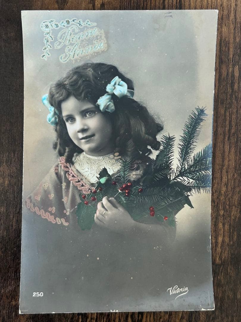 フランス 1907-09年 アンティーク ポストカード　少女 花 消印3枚セット