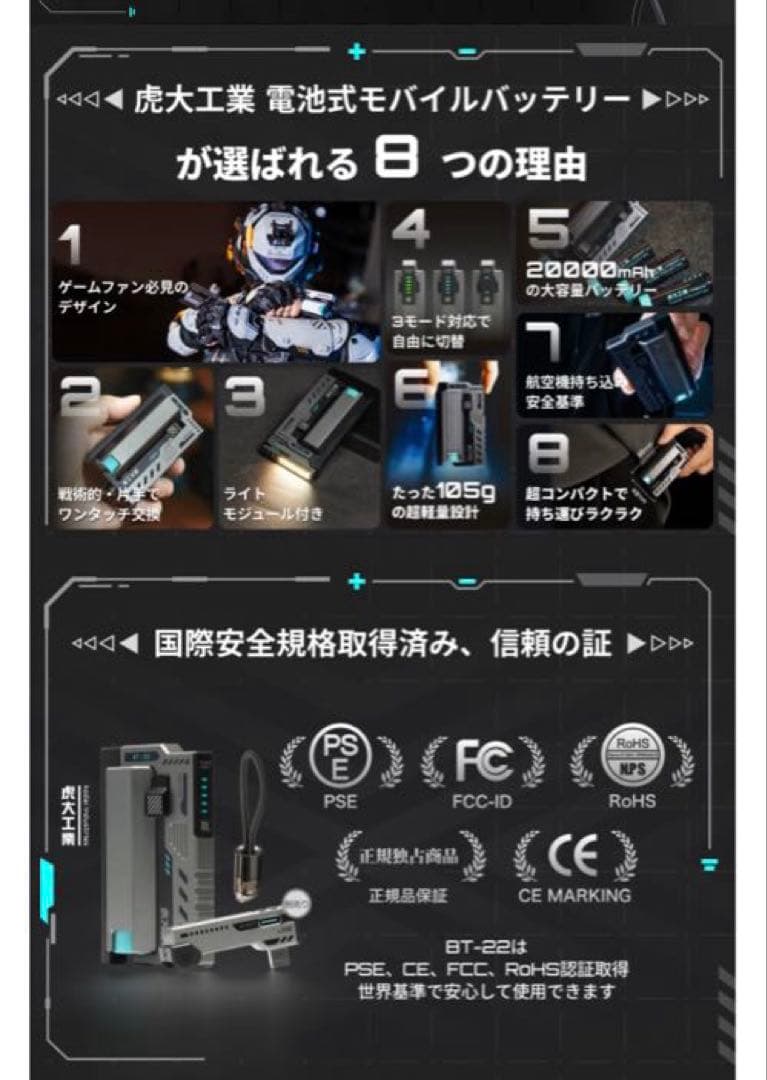 【虎大工業】国内唯一正規取扱店 モバイルバッテリー BT-22 | 防災グッズ