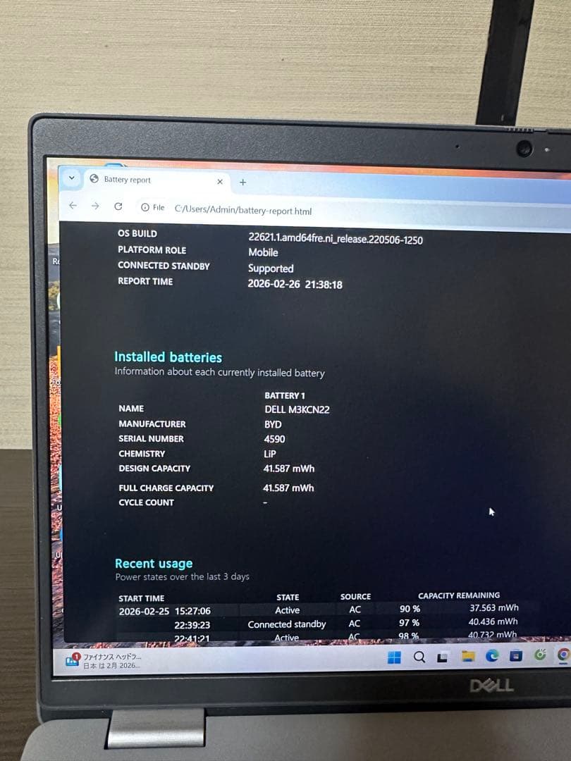 Dell Latitude 5520 バッテリー100％SSD512GB