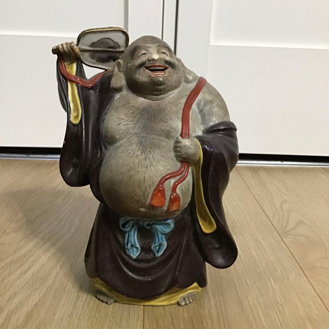 明治時代　九谷焼　布袋様　布袋さま　置物　縁起物　招福　商売繁盛