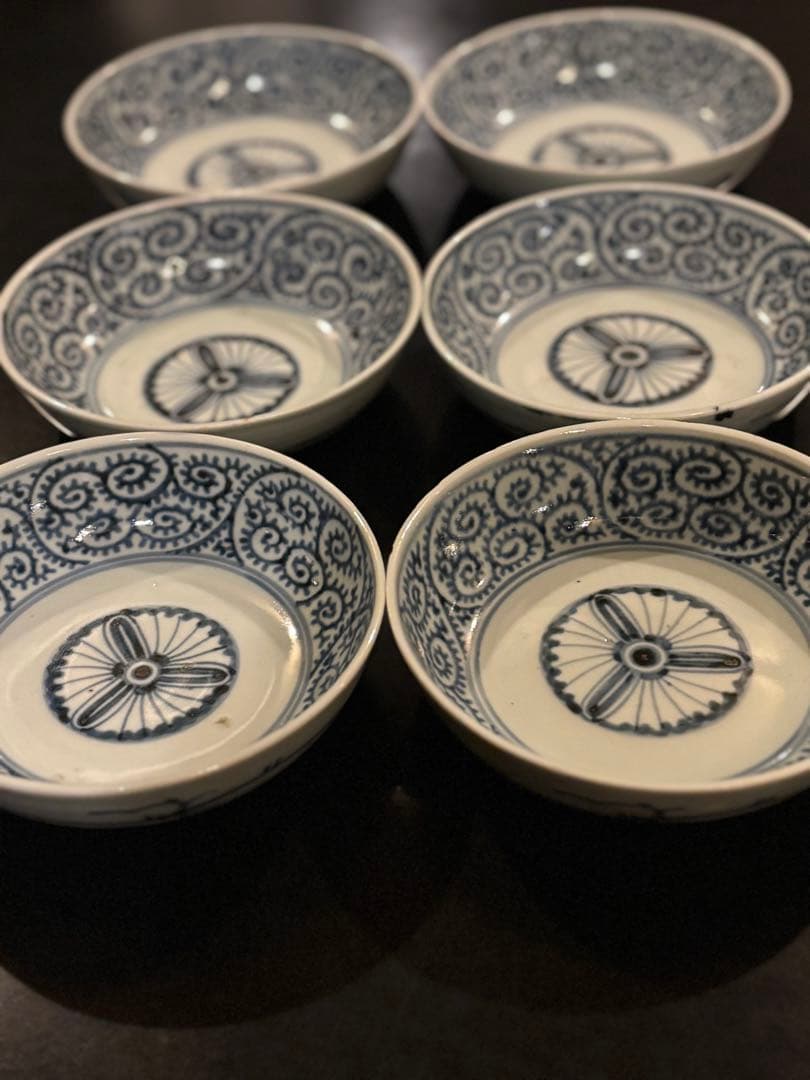 アンティーク品　染付　なます皿　蛸唐草 6個　 美品