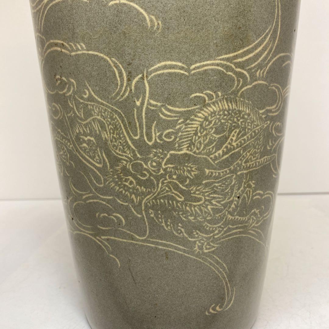 水平焼 朱泥 青磁 白泥花器 h35cm 東キ8-0303② タサオオ