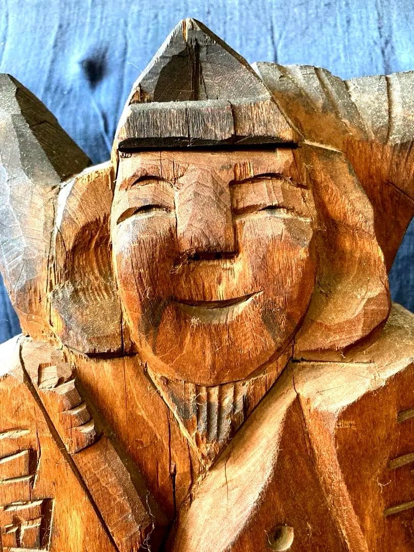 大きな木彫りの恵比寿.大黒　幕末から明治