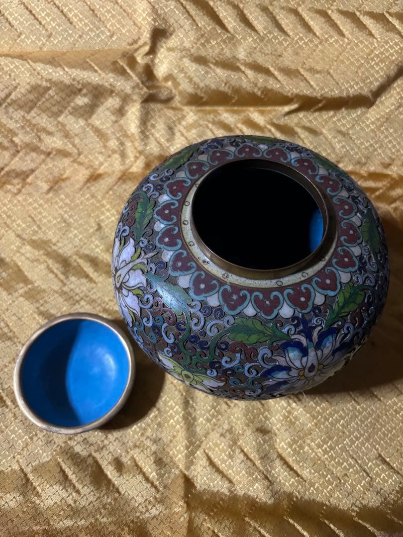 ★【景泰藍　七宝焼き 花瓶　レトロ 美術　蘭　花模様　置物　壺】★