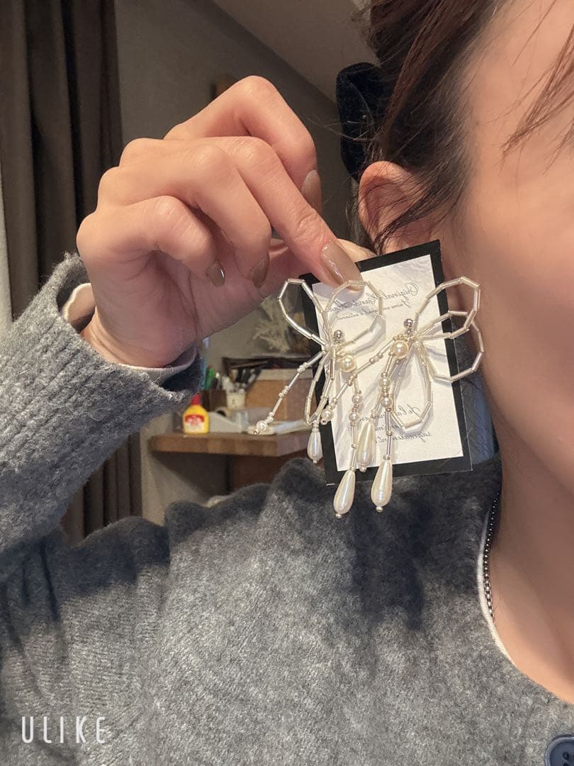 ファーとビジューのピアスセット