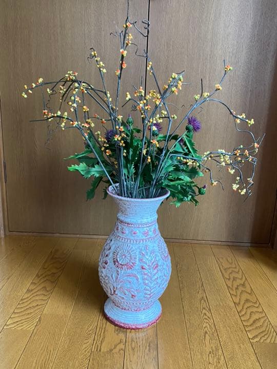 ハンドメイドパンフラワー　パンアートアレンジメントあざみとツルウメモドキ　秋の花
