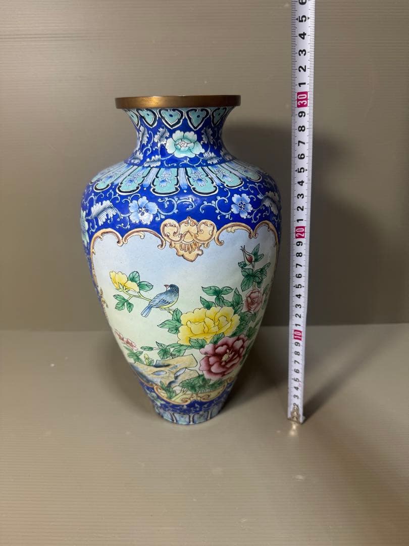 2309 七宝焼　花鳥文　琺瑯　花瓶