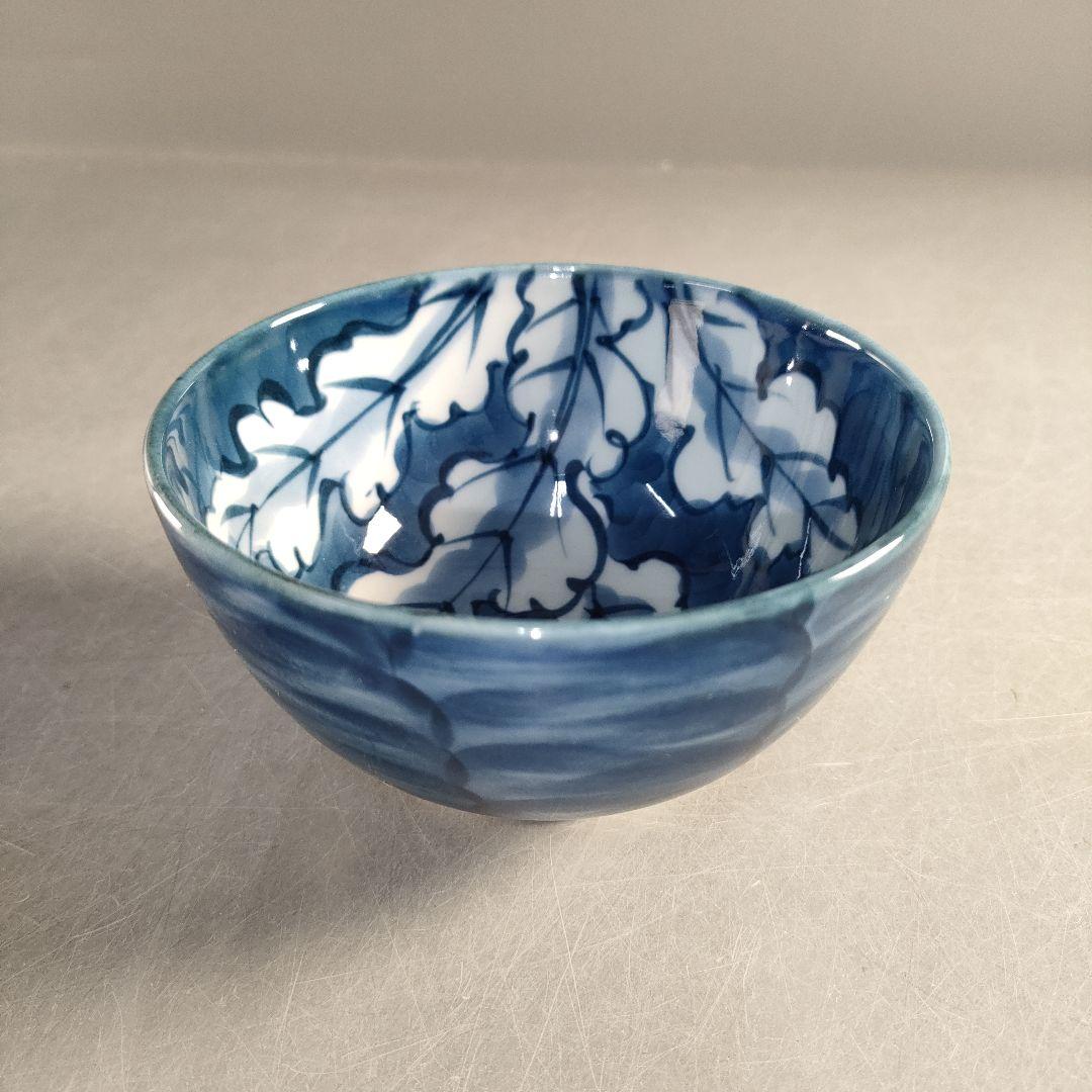 A1402-7/有田焼/源右衛門窯/染付根菜図茶碗揃5客/茶器/茶道具/抹茶碗/