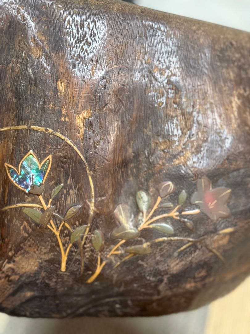 時代　桐火鉢　秋草蒔絵 火鉢　螺鈿入り　茶道具　アンティーク　送料込み1108