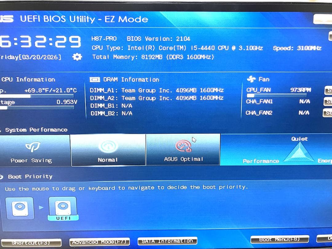自作PC i5-4440 Win11起動確認 スロット不良