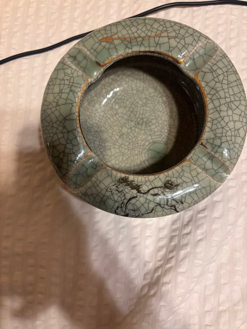 大堀相馬焼 二重焼 走り駒 大型灰皿 青ひび 和陶器 インテリア