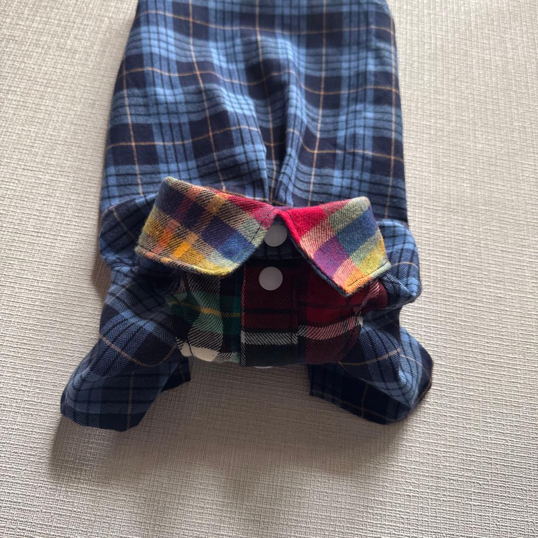 ハンドメイド　犬服チェック4段フリル付きワンピース