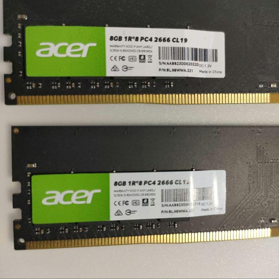 acer 16GB DDR4 メモリ PC4-2666 CL19 2枚　新品