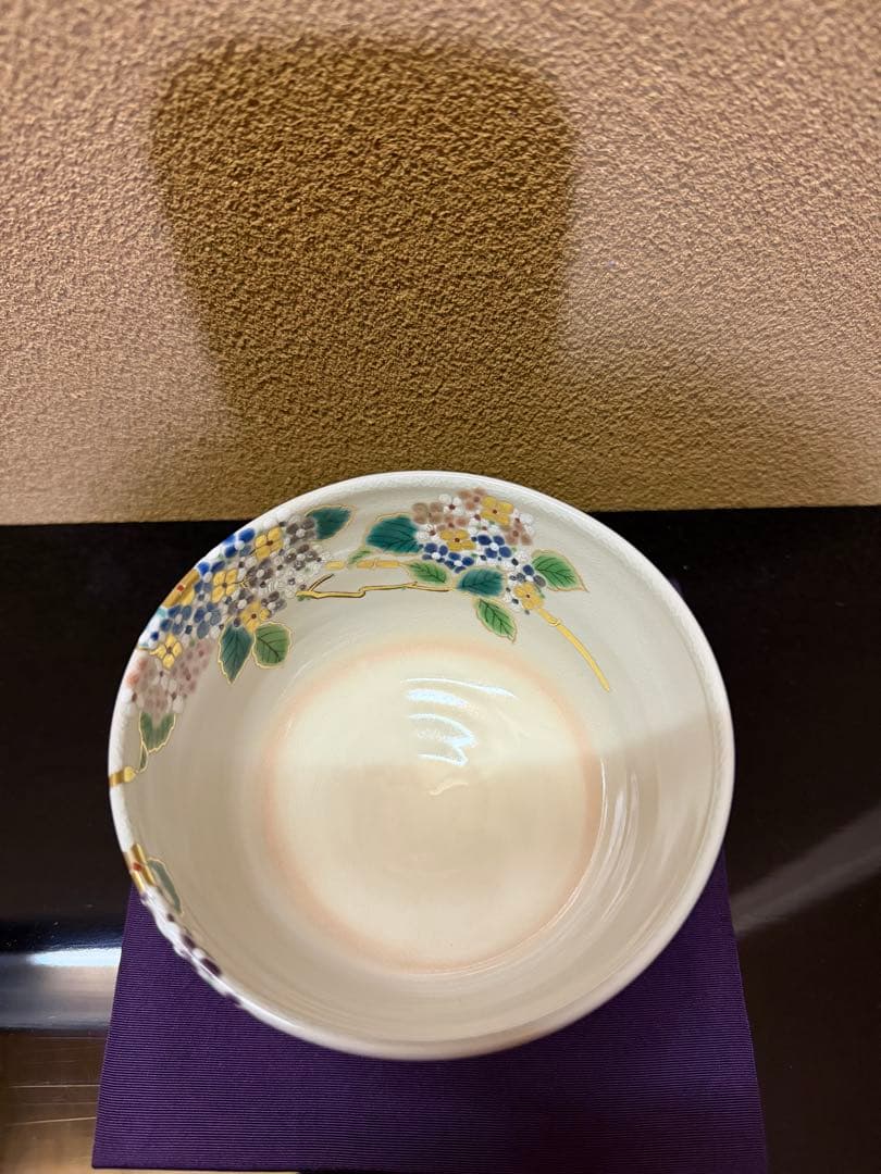 京焼　中村能久　色絵紫陽花之図　茶碗　共箱