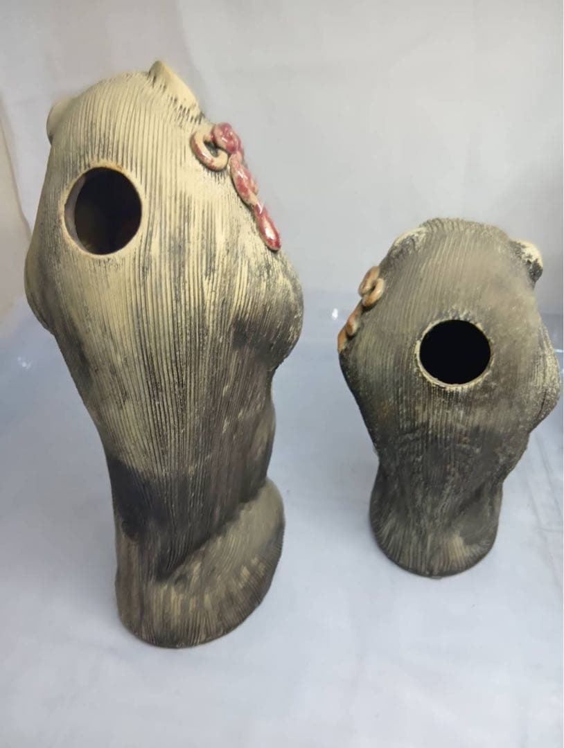 信楽焼 親子 たぬき 狸 3点セット 置物 陶器製 骨董 アンティーク 縁起物