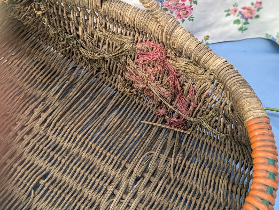 イギリス アンティーク ハンドメイド バスケット 花柄