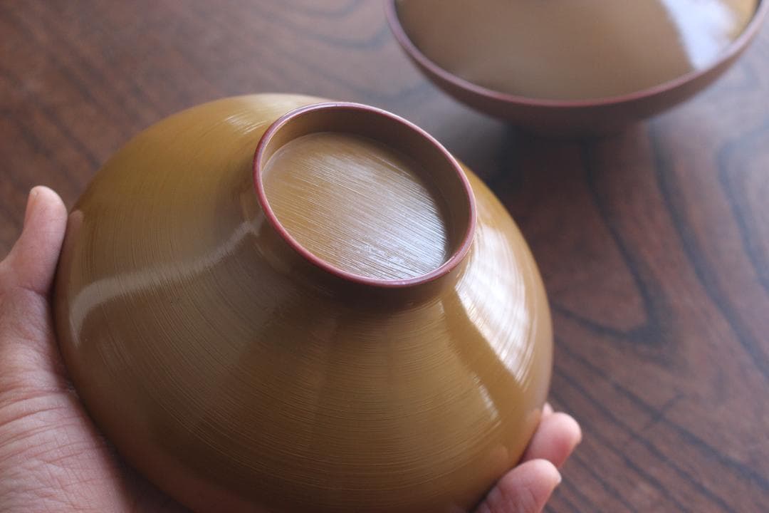 時代逸品！時代刷毛目黄漆に見返し花唐草蒔絵の大ぶり椀2点（検輪島塗京塗懐石椀