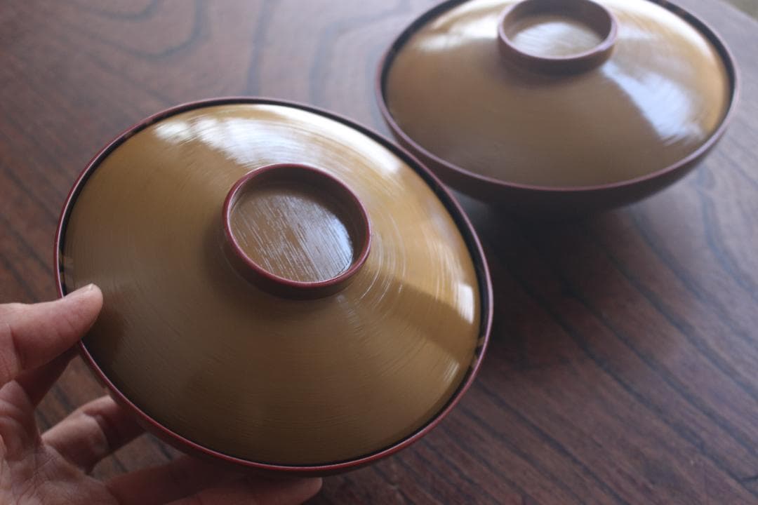 時代逸品！時代刷毛目黄漆に見返し花唐草蒔絵の大ぶり椀2点（検輪島塗京塗懐石椀