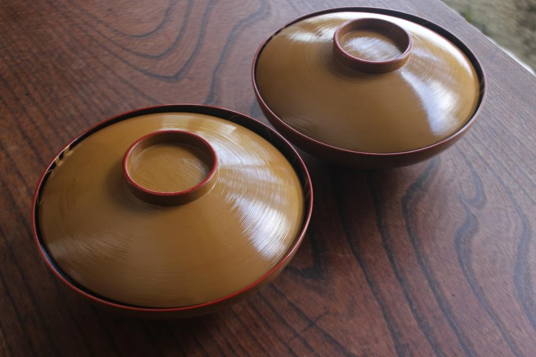 時代逸品！時代刷毛目黄漆に見返し花唐草蒔絵の大ぶり椀2点（検輪島塗京塗懐石椀