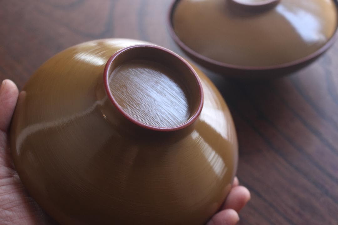 時代逸品！時代刷毛目黄漆に見返し花唐草蒔絵の大ぶり椀2点（検輪島塗京塗懐石椀