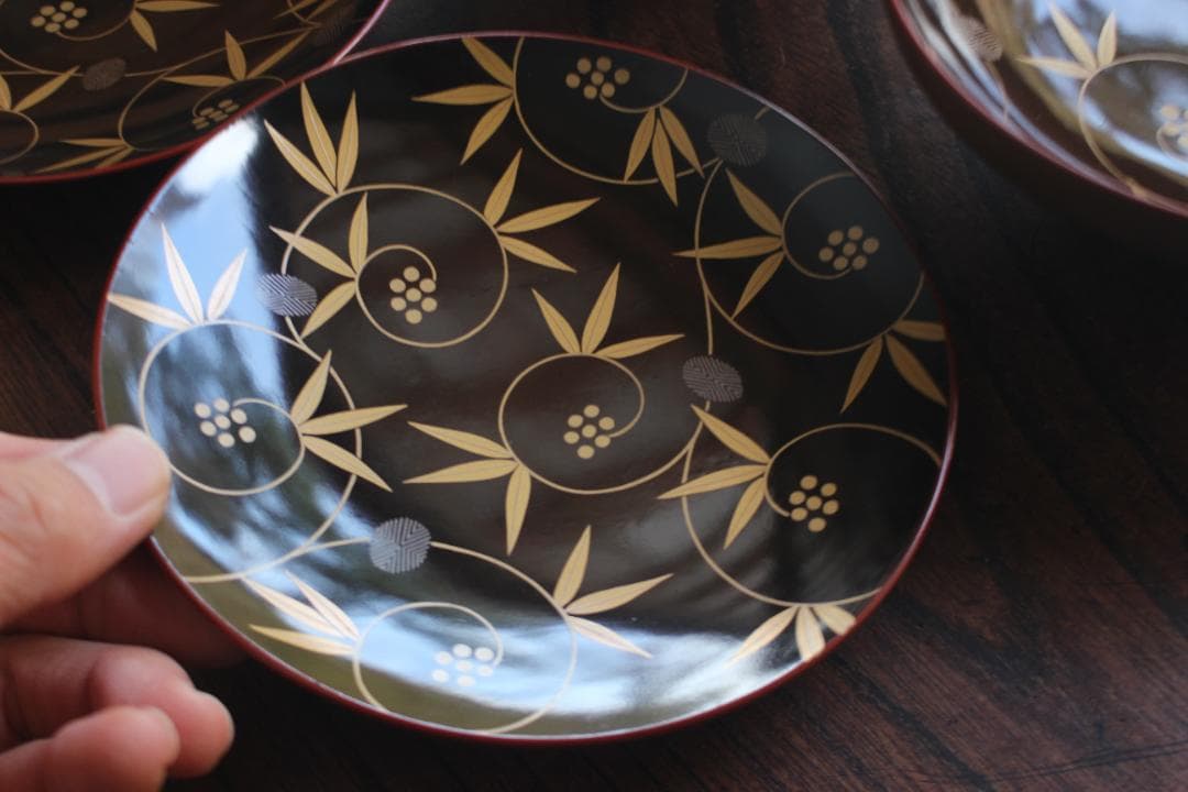 時代逸品！時代刷毛目黄漆に見返し花唐草蒔絵の大ぶり椀2点（検輪島塗京塗懐石椀