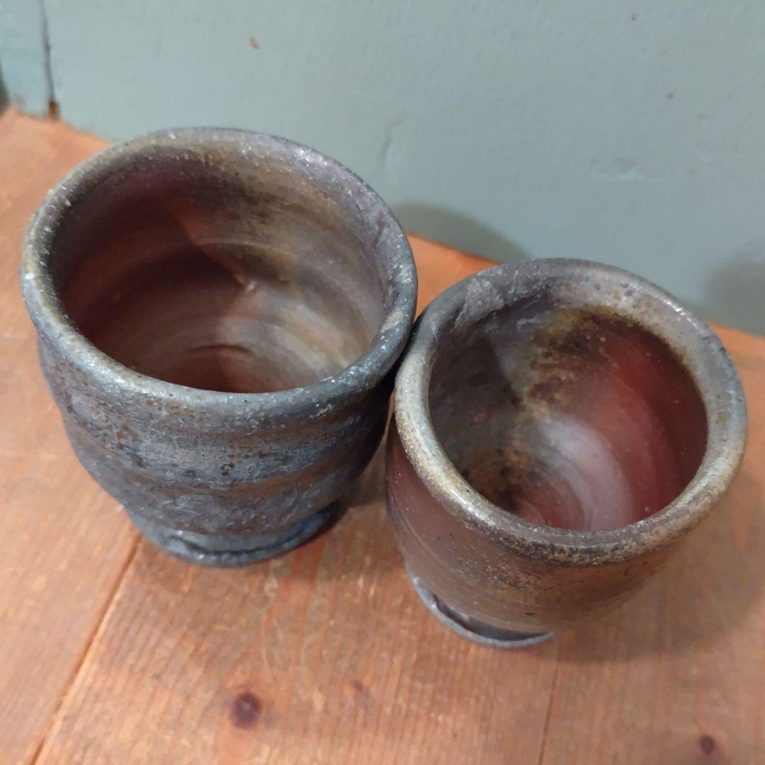 備前焼　脚付き酒杯セット　岡安廣宗　岡山伝統工芸品　酒器　高杯