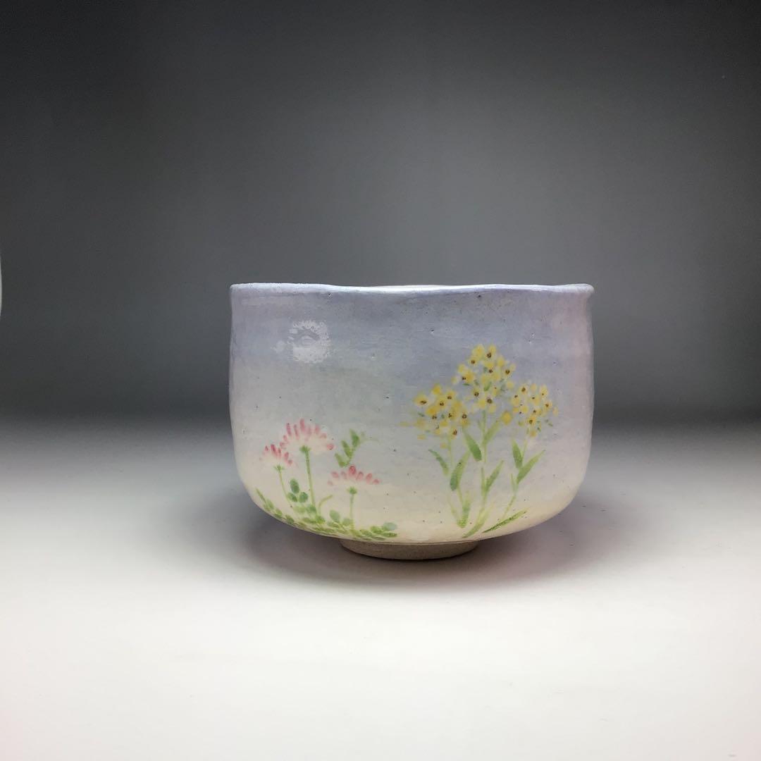 ウ344 茶碗『楽入造』『春の野　茶碗　共箱』茶道具　抹茶碗