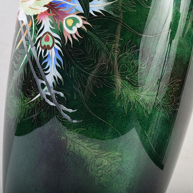 七宝焼　青透釉　鳳凰文　花瓶　箱付　G　R9589H