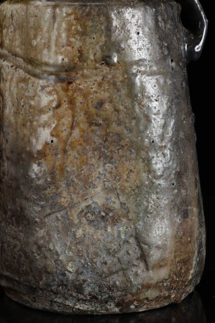 古伊賀耳付花入 花瓶 花器 高さ25㎝ 木箱付 自然釉 窯変 古陶 古美術 骨董