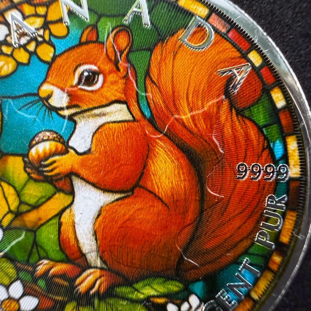 メイプルリーフ 銀貨 カラー ステンドグラス リス 1オンス 1oz 鑑賞ケース