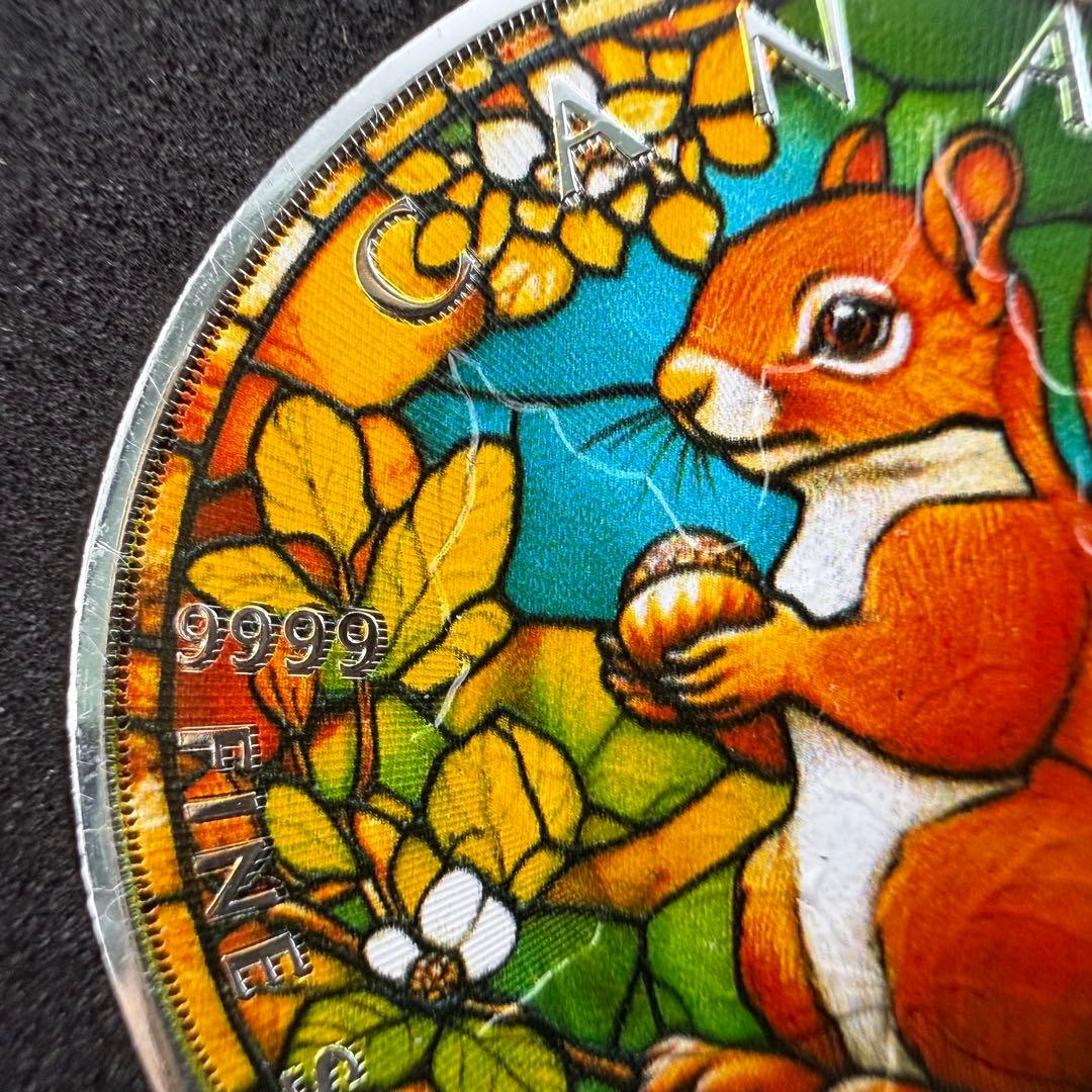 メイプルリーフ 銀貨 カラー ステンドグラス リス 1オンス 1oz 鑑賞ケース