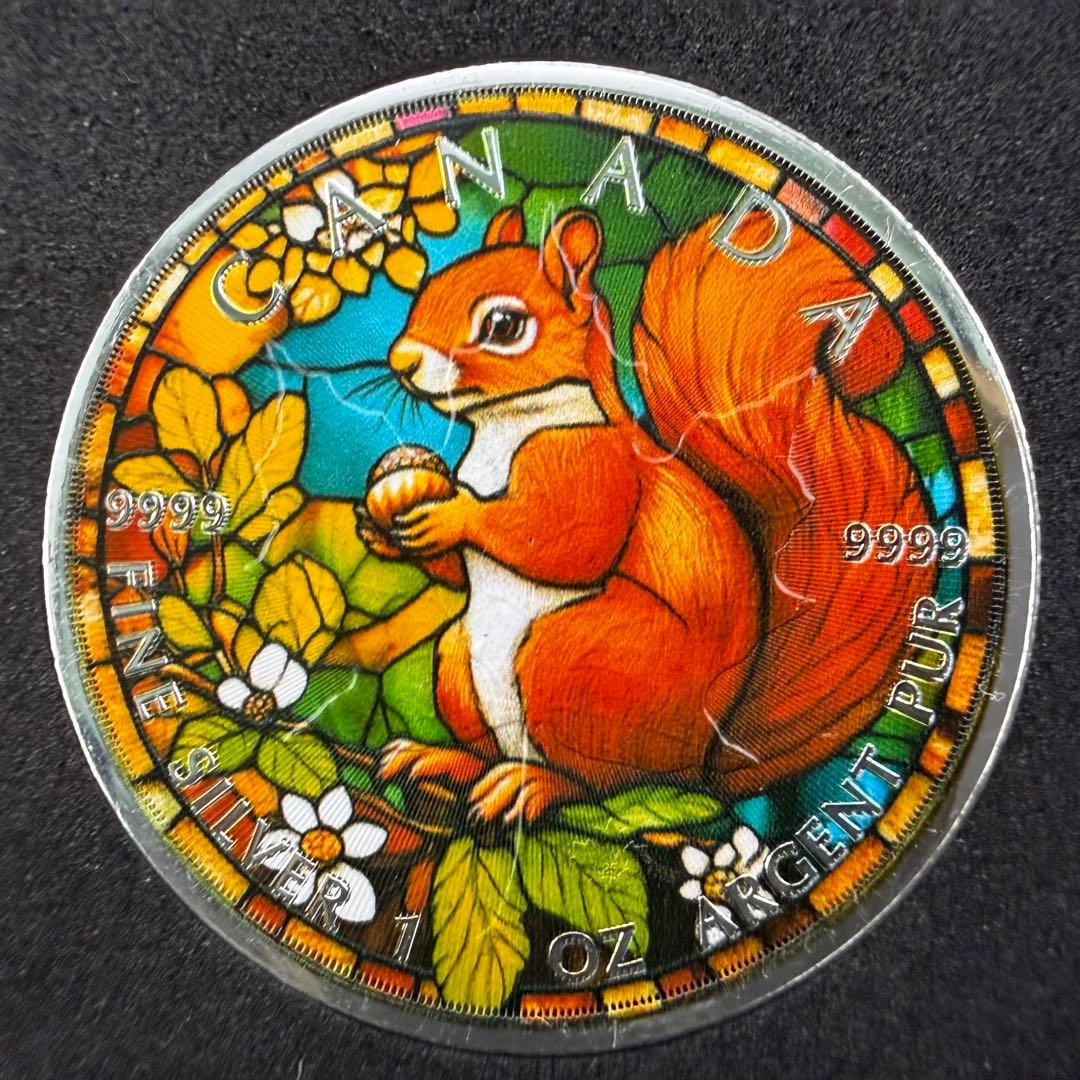 メイプルリーフ 銀貨 カラー ステンドグラス リス 1オンス 1oz 鑑賞ケース