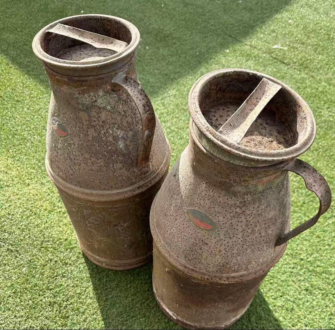 アンティークミルク缶 錆色 取っ手付き 2個セット