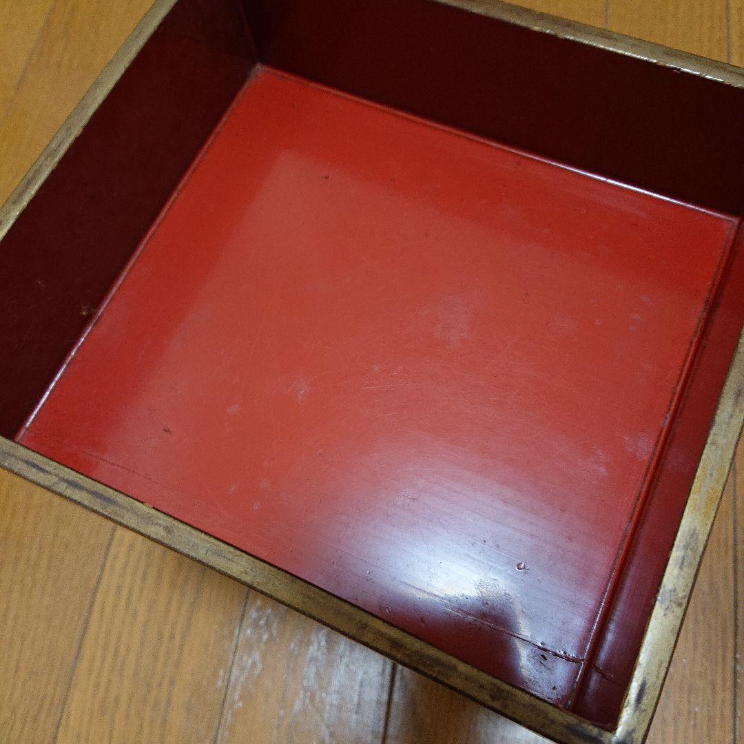 慶応 江戸末期 重箱 4段 金箔 鶴と松 岡箱 花見 お弁当 お重 骨董品
