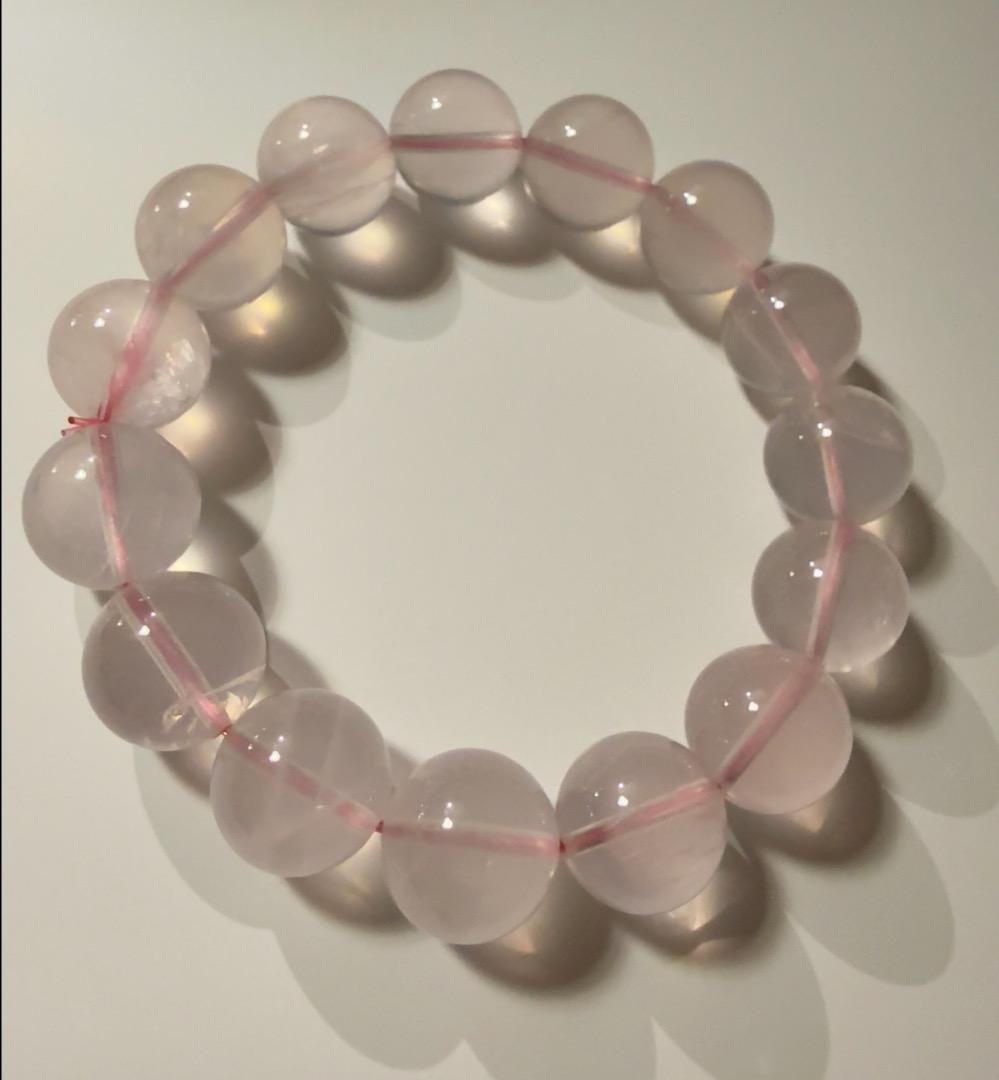 天然石六芒星粉クリスタルブレスレット14mm