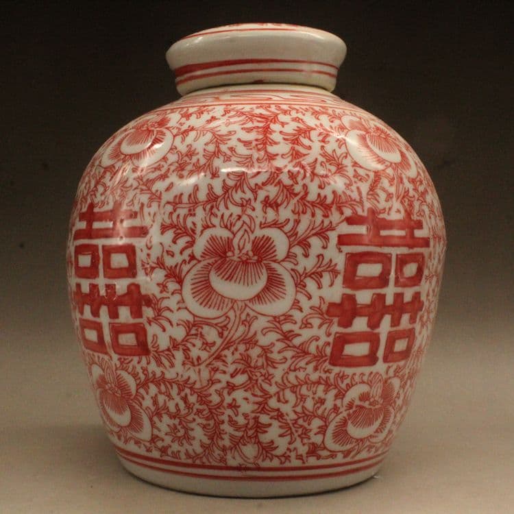 清光緒釉里紅双喜茶壺 景徳鎮 陶磁器 装飾品 現代工芸品美術品 置物
