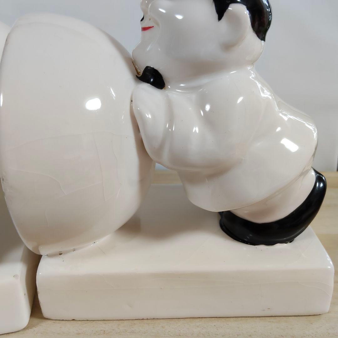 ミッドセンチュリー ローレル＆ハーディ ブックエンド 陶器製 ビンテージ 希少