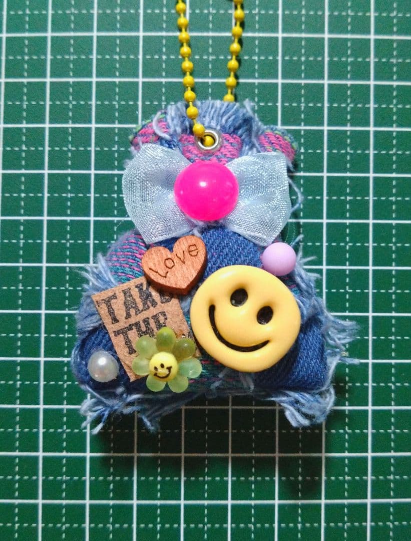 デニムリメイク☆クッションチャーム•巾着タイプ☆SMILE☺☆3個セット