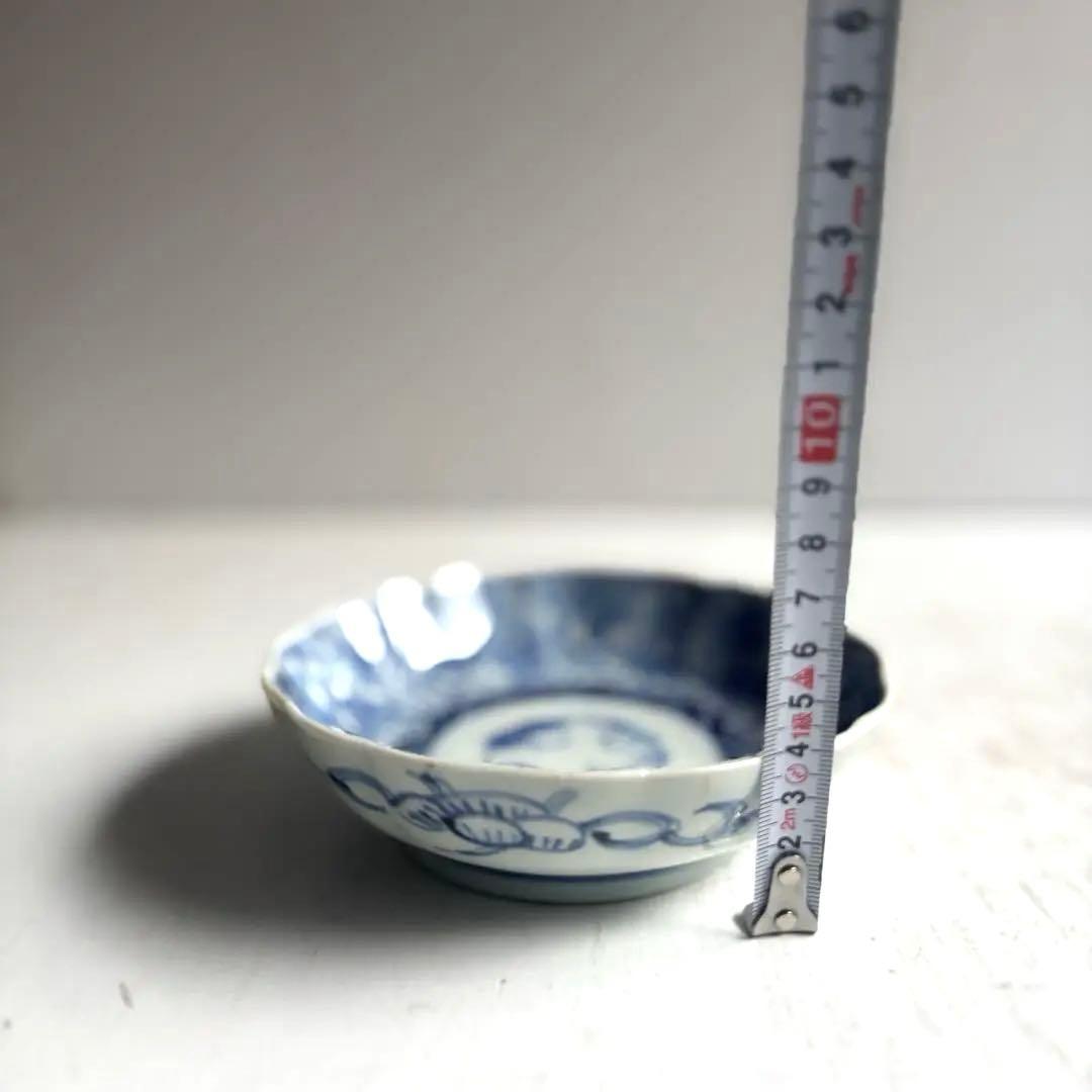 004 骨董 アンティーク 古伊万里 松竹梅に花唐草文線描き膾皿 2点組 幕末