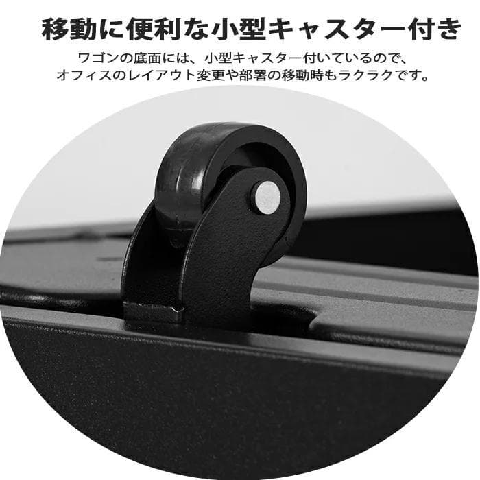 ホワイト デスクワゴン 完成品 鍵付き キャスター付き オフィス収納キャビネット