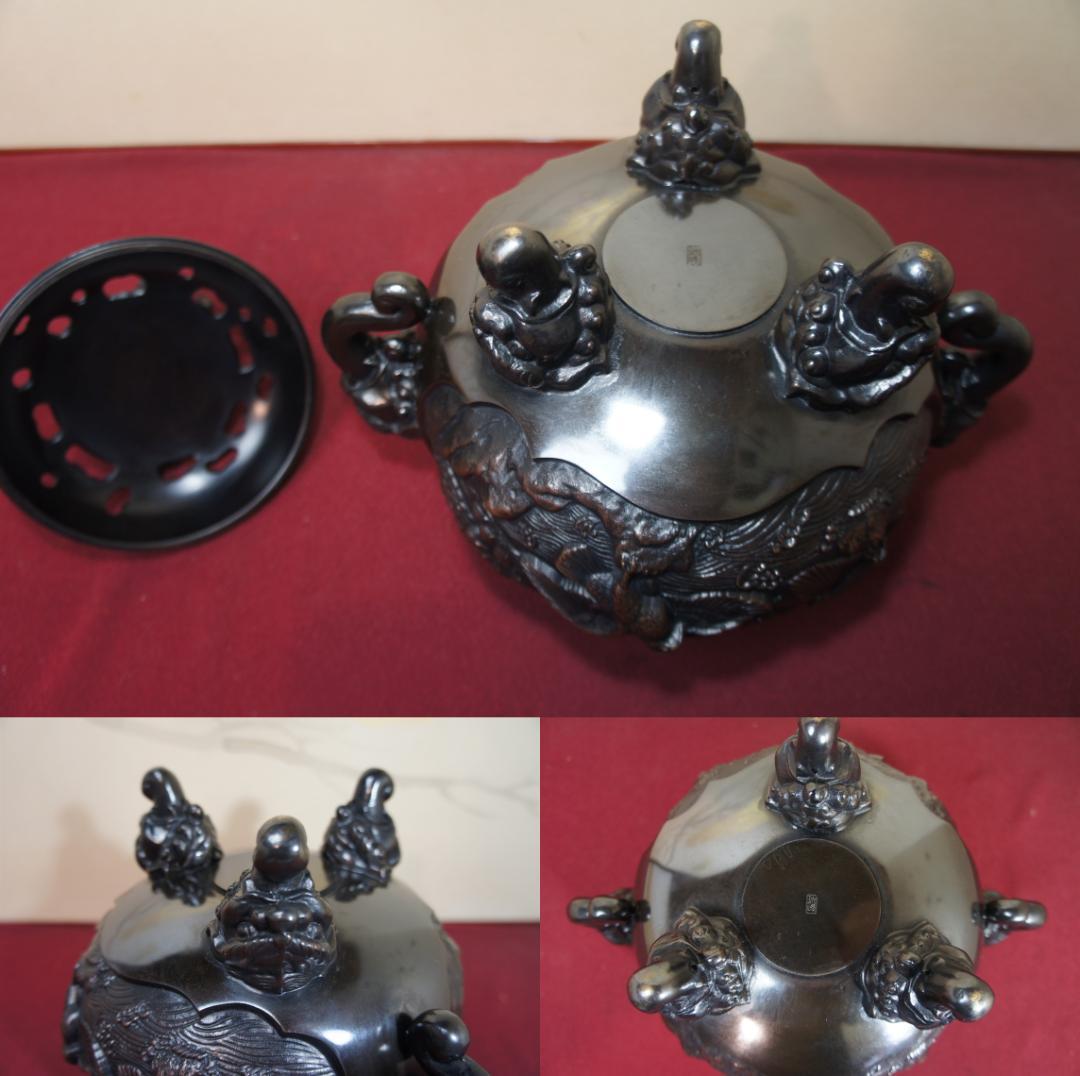 ★美品 未使用 高岡銅器 瑞峰作 新特大 花鳥 高級銅製香炉工芸作家造 送料込み