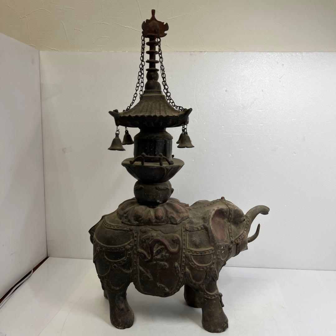 時代　色絵銅　特大象置物　9.6kg トコヒオ　東さ8-0304①