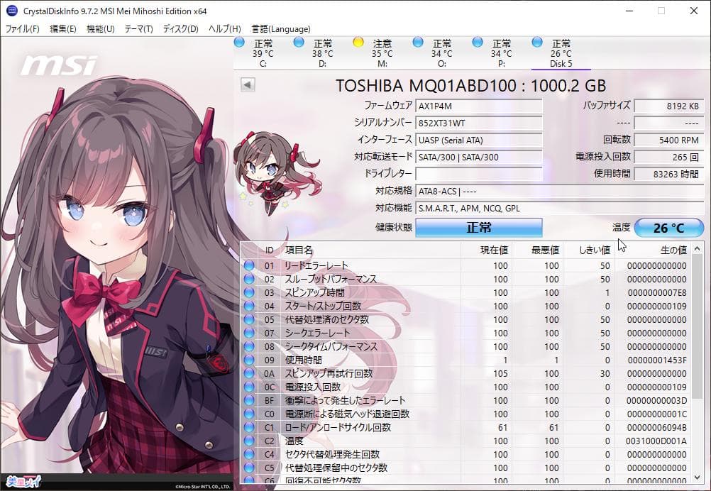 4枚セット TOSHIBA 2.5インチ HDD 1TB 厚さ9mm
