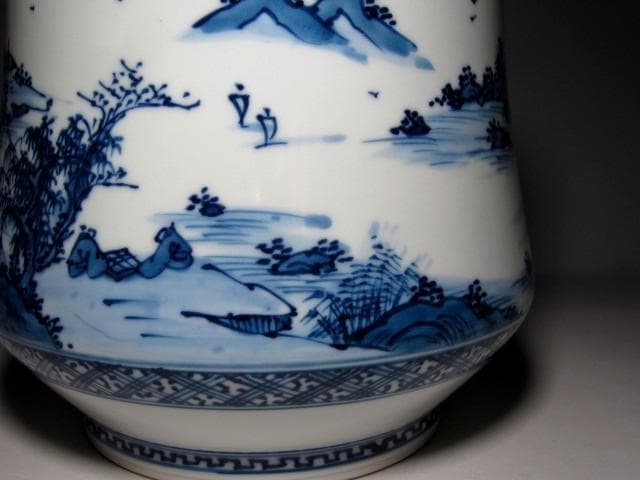 平安秀峰 染付山水水指 久田流十二代 尋牛斎花押　　　　　　　v274