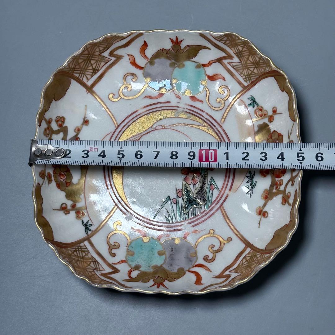 古伊万里　色絵　金蘭手　白鷺文様　梅文様　菊花四角形　膾皿　5個　器を楽しむ