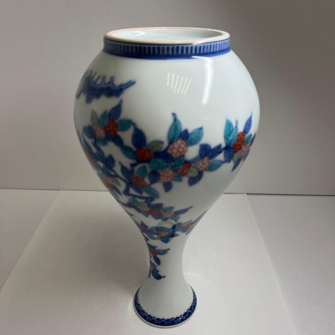人間国宝今泉今右衛門　本人作　草花図大花瓶　高約31.5㎝東Y8-0402☆1F