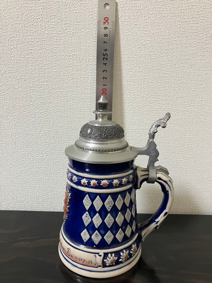 ドイツ製BEYER ビールジョッキ　シュタイン蓋付　西ドイツバイエルン紋章　陶器