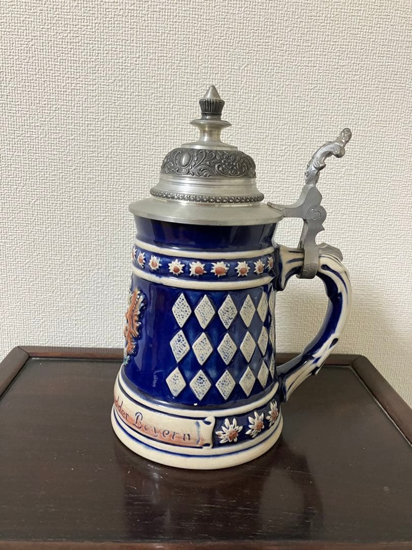 ドイツ製BEYER ビールジョッキ　シュタイン蓋付　西ドイツバイエルン紋章　陶器